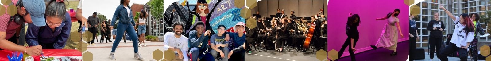 collage of photos of students participating in arts events